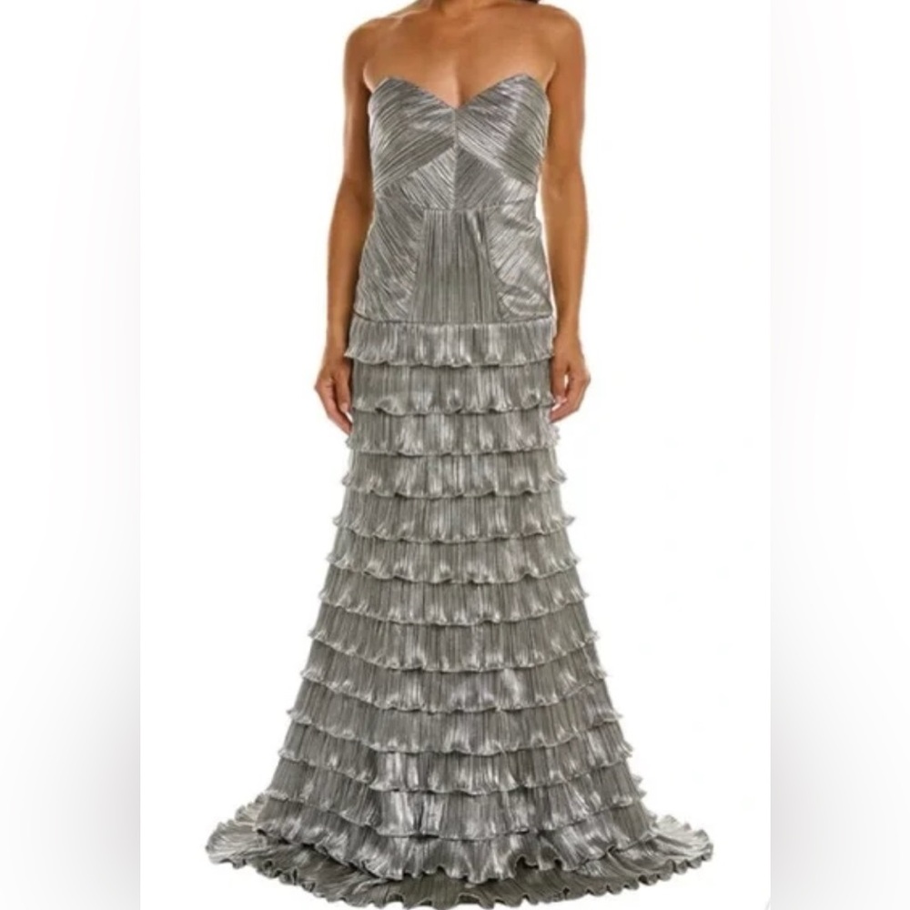 Zac Posen Silver Metallic Ruffle Gown size 6 - Picture 1 of 11
